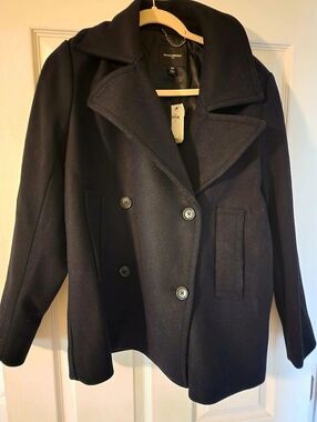 Banana Republic Peacoat Womens L Navy Wool Blend Double Breasted Classic Jacket